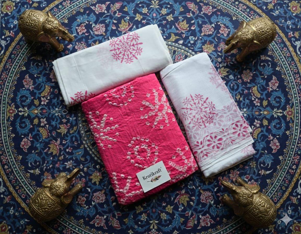 Bandhej premium glaze cotton kurta set